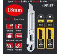 Rapduty-Couteau Utilitaire En Acier Inoxydable,Coupe-Boîte Multifonction,Ouvre-Bouteille,18 Ouvre-Bouteille,Règle À Vis,Entrepôt,Tout Usage,6 En 1 - Type 1knife 20black Blade