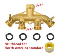 RapDuty-Mathiateur de tuyau d'arrosage en laiton,connecteur de collecteur avec prise confortable,adaptateur de vannes marche/arrêt pour robinet d'eau - Type 4 Way USA-3/4