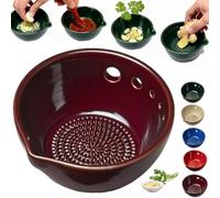 Râpe à ail et bol à herbes faite à la main, 2 en 1 en grès, outil efficace pour décaper les herbes, 5 tailles de trous, avec port de drainage