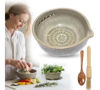 Râpe à ail faite à la main, bol à herbes et râpe à ail en céramique, outil de décapage multifonction 2 en 1 avec 5 tailles de trous pour citron et fromage, préparation facile (1 pièce)