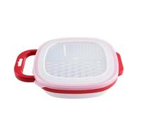 Râpe à Fromage 6-en-1 avec Boîtier, Lames en Acier Inoxydable, Râpage Grossier Moyen Fin, Micro-Râpage et Tranchage, Couvercle Doseur, 17x5x17cm (Rouge)