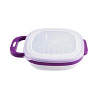 Râpe à Fromage 6-en-1 avec Boîtier, Lames en Acier Inoxydable, Râpage Grossier Moyen Fin, Micro-Râpage et Tranchage, Couvercle Doseur, 17x5x17cm (Violet)