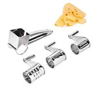 Râpe à fromage, 7,7 x 2,4 x 3,1 pouces, coupes-fromage rotatif à manivelle avec 3 lames de tambour, outil de tranchage en acier inoxydable pour noix de chocolat, parmesan