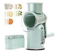 Râpe à fromage à manivelle et trancheuse à légumes avec 5 lames remplaçables - Trancheuse à fromage, coupe-légumes et broyeur à glace pour smoothies et crème glacée - Facile à nettoyer