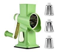Râpe à fromage avec manivelle, râpe à tambour avec 3 palettes de tambour, moulin à noix manuel pour concombres, fromage, noix, carottes (vert)
