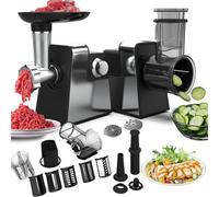 Râpe à fromage électrique et hachoir à viande, robot culinaire multifonction 2 en 1 avec coupe-légumes, remplisseur de saucisses et kit Kubbe, tireur de salade de puissance 600 W pour la cuis 5blades