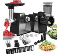 Râpe à fromage électrique et hachoir à viande, robot culinaire multifonction 2 en 1 avec coupe-légumes, remplisseur de saucisses et kit Kubbe, tireur de salade de puissance 600 W pour la cuis 7blades