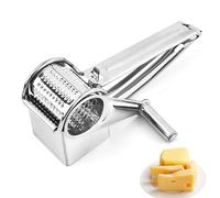 Râpe à fromage en acier inoxydable avec têtes de rabot et support, râpe à fromage à manivelle pour noix, gingembre, carottes, gaucher et droitier