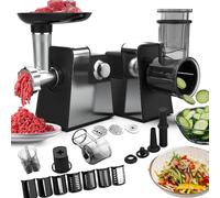 Râpe à fromage et hachoir à viande électrique 2 en 1 - Machine de cuisine multifonction pour râper, trancher, râper les légumes, les fruits, la salade et la fabrication de saucisses 7blades