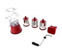 Râpe à fromage et -légumes manuelle à tambour rotatif en acier inoxydable, avec 3 tambours interchangeables, manivelle ergonomique et base ventouse pour une utilisation en (Rouge)