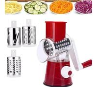 Râpe À Fromage Rotative 3 En 1, Coupe-légumes Rond Manuel Avec Poignée, Râpe Multifonction Pour Fromage, Carottes, Pommes De Terre, Noix, Fruits Et Légumes, Rouge Red
