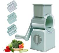 Râpe à fromage rotative 5 en 1 avec poignée, broyeur de légumes avec 5 lames et base d'aspiration puissante, mandoline ronde avec boîte de rangement pour fruits et légumes (bleu)