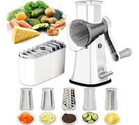 Râpe à fromage rotative 5 en 1 Mandoline Légumes Julienne Coupe-frites Coupe-noix avec poignée et base d'aspiration solide