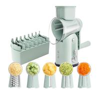 Râpe à Fromage Rotative 5-en-1, Râpe Légumes Manuel avec 5 Lames Interchangeables, Mandoline de Cuisine pour Légumes, Fromage et Noix
