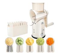 Râpe à Fromage Rotative 5-en-1, Râpe Légumes Manuel avec 5 Lames Interchangeables, Mandoline de Cuisine pour Légumes, Fromage et Noix