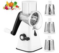 Râpe à Fromage Rotative, Mandoline de Cuisine Manuelle, Coupe Legumes Multifonctions avec 3 Lames de Tambour Détachables, Forte Aspiration, Râpe à Légumes pour Pommes de Terre Carottes Fromage Noix