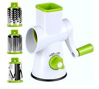 Râpe à fromage rotative - Mandoline ronde pour légumes avec 3 lames en acier inoxydable, passe au lave-vaisselle, base d'aspiration super vide (DLG-RG001)