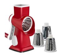 Râpe à fromage rotative multifonction, trancheuse légumes manuelle, broyeur cacahuètes et noix 3 rouleaux, râpe fruits transparents(Red)