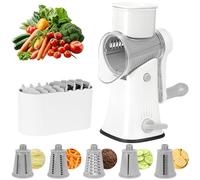 Râpe à Fromage Rotative, Râpe à Légumes Manuelle, Rapeuse Fromage avec 5 Lames de Tambour Détachables, Mandoline de Cuisine Manuelle Multifonction pour Fromage, Concombre, Carotte, Noix