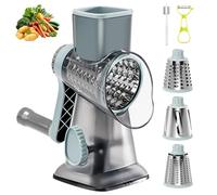 Râpe à Fromage Rotative, Râpe à Légumes Manuelle, Rapeuse Fromage Rotative avec 3 Lames de Tambour Détachables, Mandoline de Cuisine Manuelle Multifonction pour Fromage, Concombre, Carotte, Noix