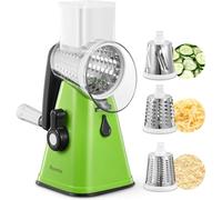 Râpe à Fromage Rotative, Reemix Coupe Legumes Multifonctions avec 3 Lames de Tambour Détachables, Râpe à Légumes Facile à Nettoyer pour une Coupe Rapide et Différente, Forte Aspiration (Vert)