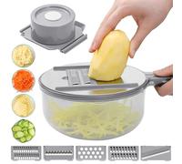 Râpe à légumes multifonction sans blesser les mains avec 5 types de lames en acier inoxydable, hachoir multifonction, râpe à légumes, râpe à concombre, pommes de terre, fromage, gadgets de cuisine