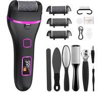 Râpe à Pieds Électrique Rechargeable, Anti-Callosités Peau Dure, 2 Vitesses 3 Têtes Rouleaux, Lumière LED, Étanche Noir