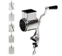 Râpe à pommes de terre manuelle - Robot de cuisine avec 5 tambours - Râpe manuelle - Mandoline à légumes - Forte aspiration - Idéal pour concombres, noix de fromage, carottes, etc. - Blanc