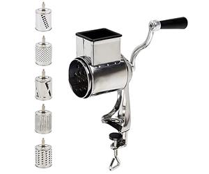 Râpe à pommes de terre manuelle - Robot de cuisine avec 5 tambours - Râpe manuelle - Mandoline à légumes - Forte aspiration - Idéal pour concombres, noix de fromage, carottes, etc. - Blanc