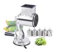 Râpe à tambour en acier inoxydable | Coupe-légumes manuel | Râpe à fromage avec manivelle | Fixation à ventouse | Avec 5 tambours | Mandoline | Râpe à pommes de terre pour légumes, oignons, carottes