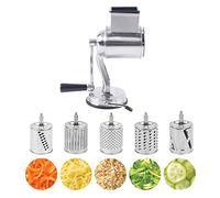 Râpe à tambour manuelle en acier inoxydable - Coupe-légumes manuel - Râpe à légumes - Avec 5 lames rondes en acier inoxydable et pied ventouse - Convient pour légumes, fruits, carottes, noix, etc