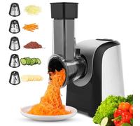 Râpe Électrique 150W Multifonctions avec 5 Disques de Coupe, Hachoir Électrique pour Fromage, Pommes de Terre, Carottes, Fruits et Légumes