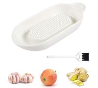 Râpe en porcelaine, assiette en céramique, râpe à ail avec brosse de nettoyage, pour gingembre, ail, épices, carottes, aliments pour bébés, épices (blanc)