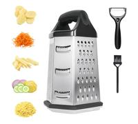 Râpe Manuelle à 6 Faces avec Récipient, Rapeuse Legume avec Éplucheur et Brosse de Nettoyage, Ustensile de Cuisine Multifonction, Râpe de Cuisine en Acier Inoxydable pour Râper Trancher Hacher