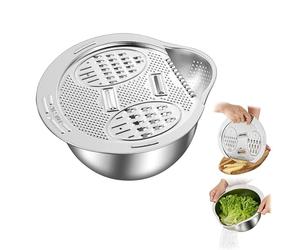 Râpe plate en acier inoxydable pour râpe fine, moyenne et grossière, et trancher, râpe à fromage à légumes avec bol à riz, passe au lave-vaisselle (râpe avec bol passoire)