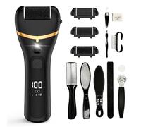 Râpe Ponceuse Pieds Electrique, 14 en 1 Kit de Pédicure Anti-callosité Rechargeable 1200 mAh Avec 3 rouleaux de rechange 3 Vitesses rapports Rappe Pieds Pédicure Étanche IPX4 et lumière LED(Black)