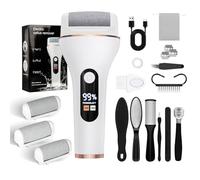 Râpe Ponceuse Pieds Électrique, Kit de Pédicure Professionnel, 2 Vitesses 1700-2100 tr/min, 3 Têtes de Ponçage, IPX5 Étanche, Rechargeable 1200mAh 240min Autonomie, Écran LCD (Blanc)