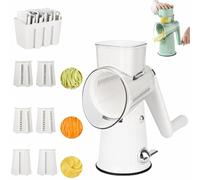 Râpe Rotative 5 En 1, Trancheuse Ronde 5 En 1, Râpe Rotative à Fromage, Hachoir à Main Acier Inoxydable, Coupe-Légumes Multifonctionnel Et Trancheuse Avec Poignée for La Cuisine(White3Baldes)