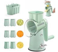 Râpe Rotative 5 En 1, Trancheuse Ronde 5 En 1, Râpe Rotative à Fromage, Hachoir à Main Acier Inoxydable, Coupe-Légumes Multifonctionnel Et Trancheuse Avec Poignée for La Cuisine(Green3Baldes)
