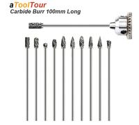 Râpe rotative Extra longue de 100mm, broyeur de sculpture, outils abrasifs, fraises en carbure, mèches en alliage, fraise, perceuse pour Wook métallique