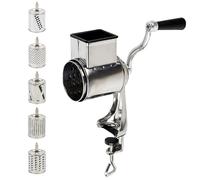 Râpe rotative manuelle en acier inoxydable, 5 lames tambour, design ergonomique, argenté