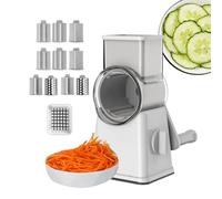 Râpe rotative - Râpe à tambour 6 en 1 | Coupe-légumes multifonction et à fromage avec manivelle, coupe-légumes manuel pour noix et parmesan, coupe-tambour sûr avec base ventouse, blanc