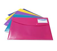 Rapesco 0701 ECO Pochette à Bouton Pression Recyclé ID, A4, Couleurs Solides Vives Assorties, Lot de 5