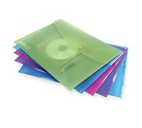 Rapesco 0704 Pochette CD/DVD avec Bouton-Pression, A4+, Couleurs Transparentes Assorties, Lot de 5