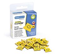 Rapesco 1380 Supaclip 40 Pinces de Recharge Souriantes, Jaune, Lot de 100