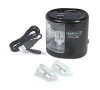 Rapesco 1449 PS12-USB Taille-Crayon Électrique Automatique avec chargement USB ou Batterie (non inclus), Noir