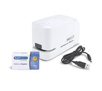Rapesco 1453 Agrafeuse Automatique 626EL et 1000 Agrafes 26/6mm, Blanc | à Utiliser avec Câble USB (inclus) ou Piles (non inclus), Capacité 15 Feuilles