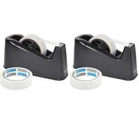 Rapesco 1540 500 Dévidoir de Ruban avec 2 Rouleaux de Ruban Adhésifs, Noir (Lot de 2)