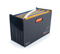 Rapesco 1552 SupaFile Plus Organiseur Trieur de Bureau Extensible à 13 Compartiment, Surdimensionné, A4+, Noir avec Intercalaires Multicolores