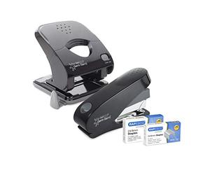 Rapesco 1623 ECO Luna Agrafeuse et ECO X5-40ps Perforateur, Noir | Moins d'Effort, Protection Antibactérienne Germ-Savvy